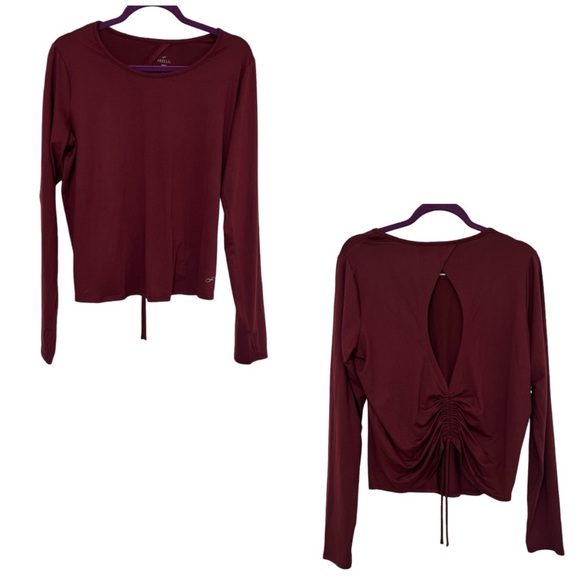 Freely Back Draw Shirring Ruched Long Sleeve Burgundy Top Size XL - Picture 1 of 12